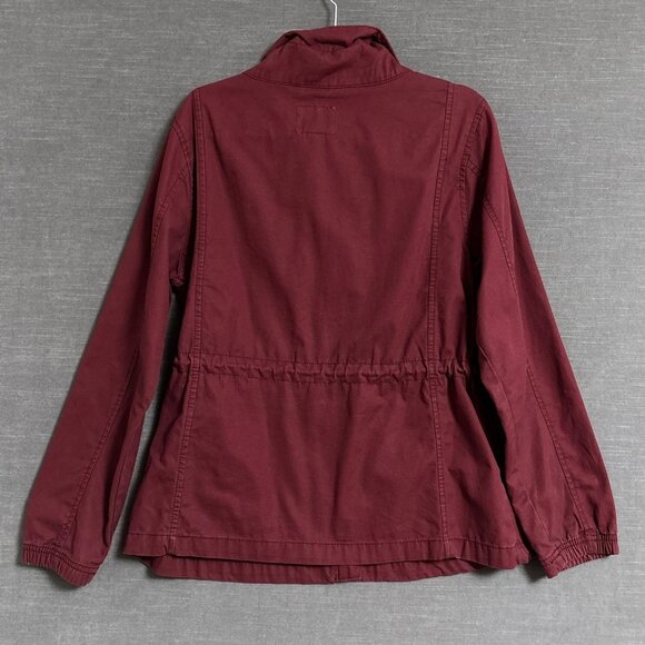 Old Navy Jacket L Burgundy Full Zip Drawstring Utility Coat Fall Layering Casual - Picture 2 of 10